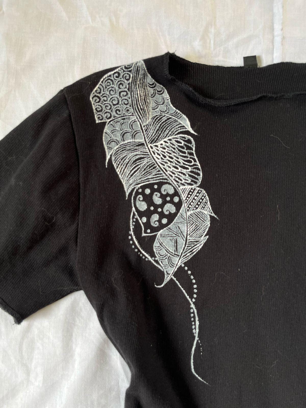 Black ribbed top with hand- painted mandala details. - Image 3